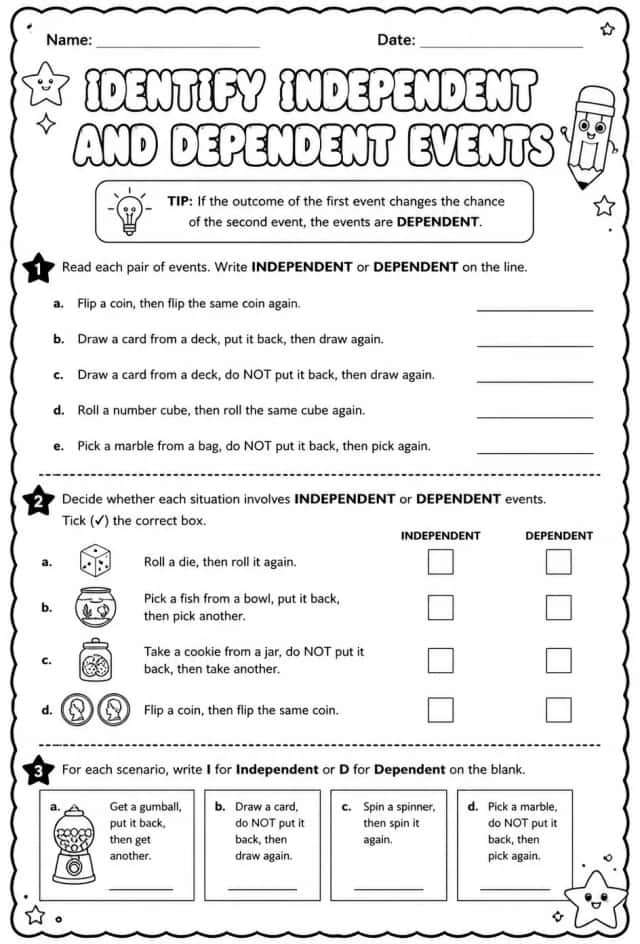 Identify independent and dependent events