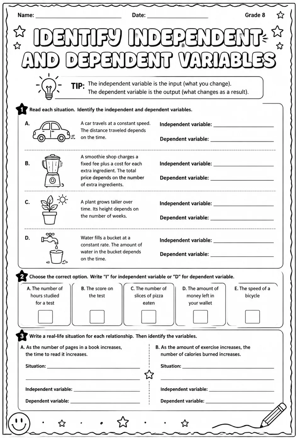 Identify independent and dependent variables