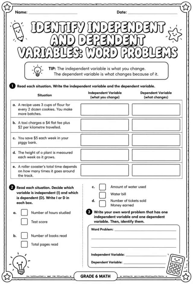 Identify independent and dependent variables: word problems