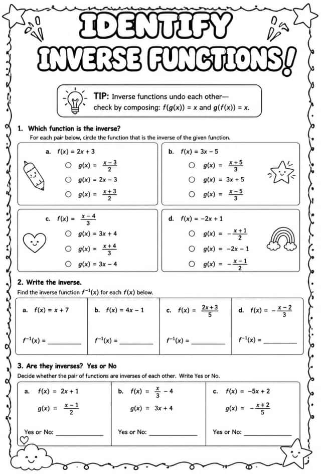 Identify inverse functions