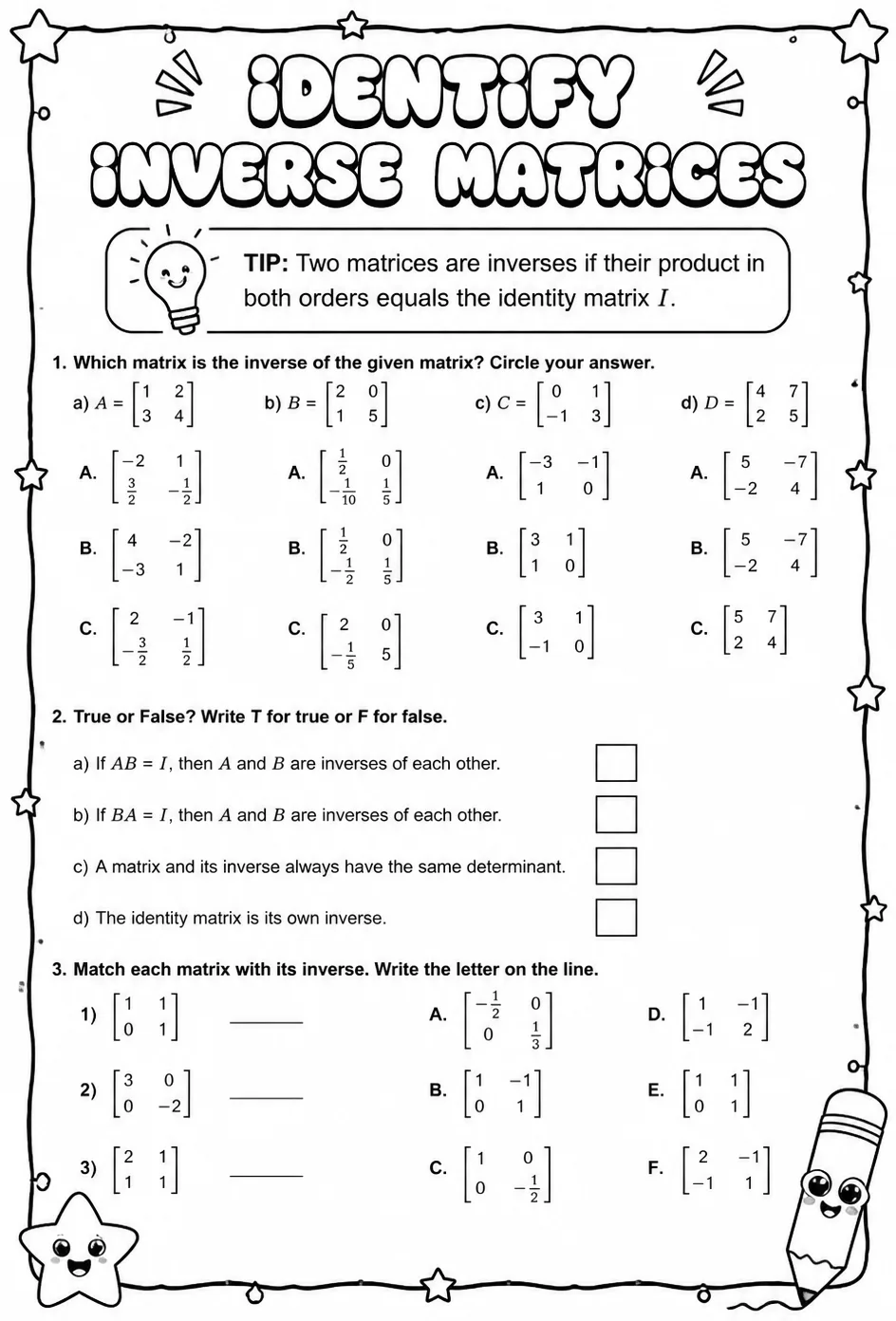 Identify inverse matrices