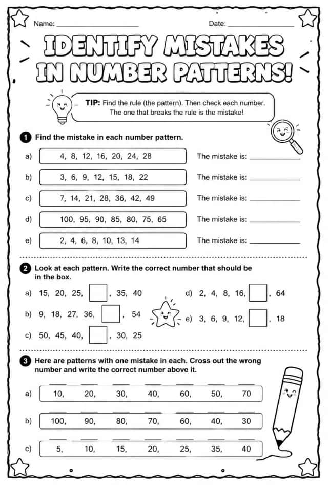 Identify mistakes in number patterns