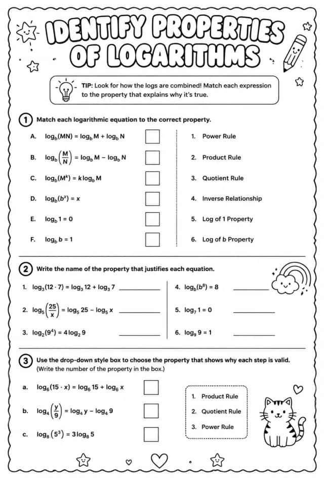 Identify properties of logarithms