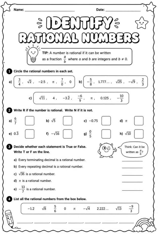 Identify rational numbers