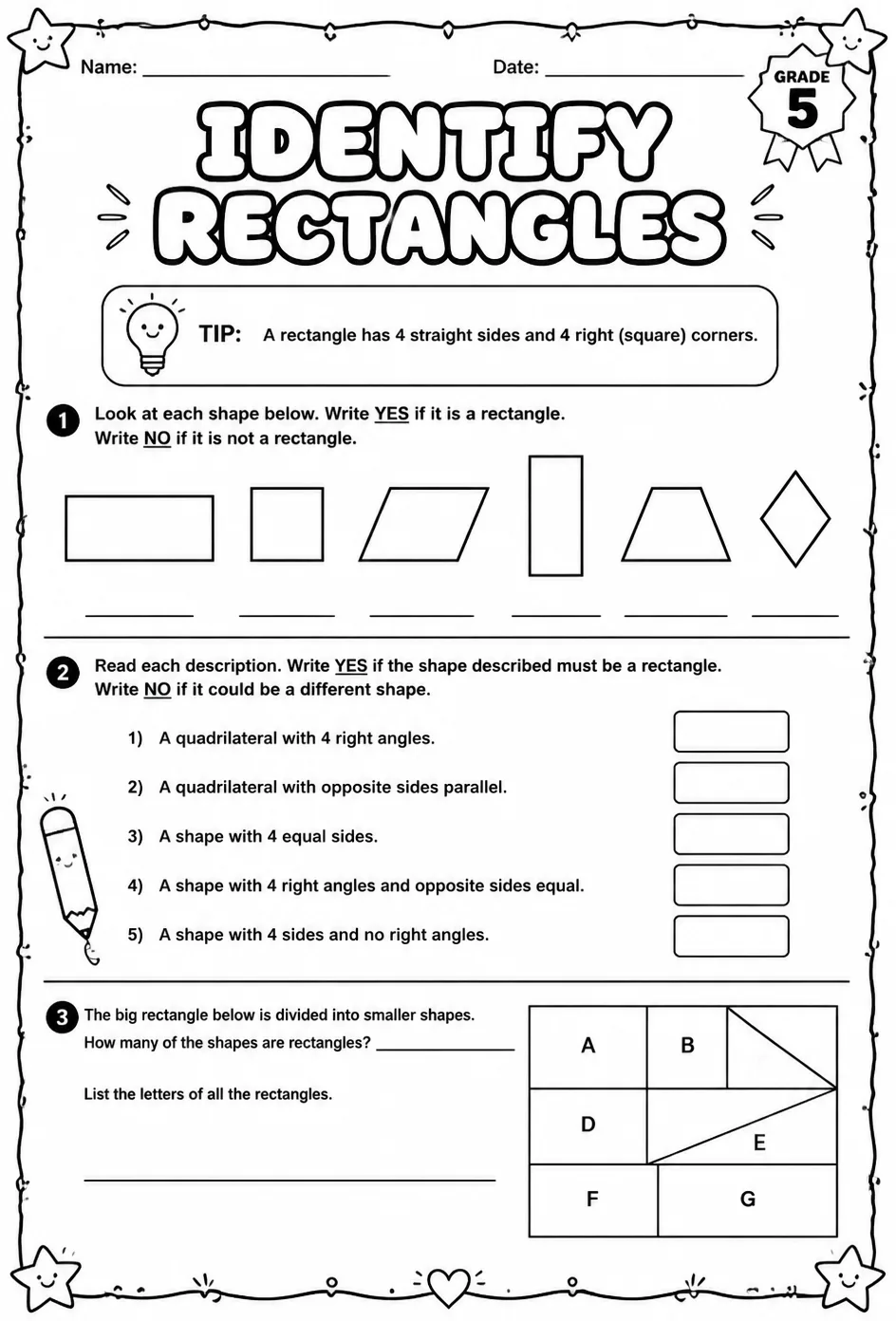 Identify rectangles — free printable Grade 5 math worksheet