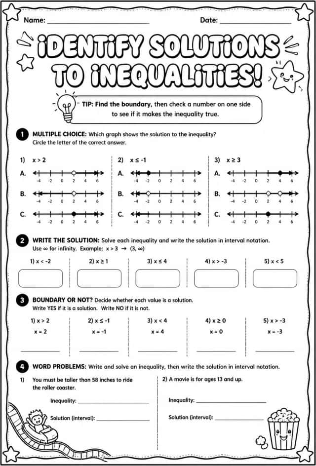 Identify solutions to inequalities