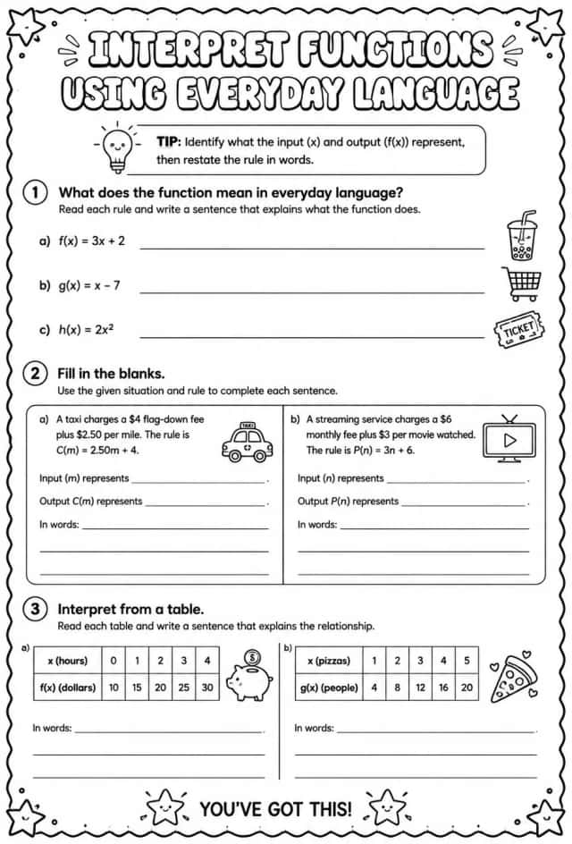 Interpret functions using everyday language