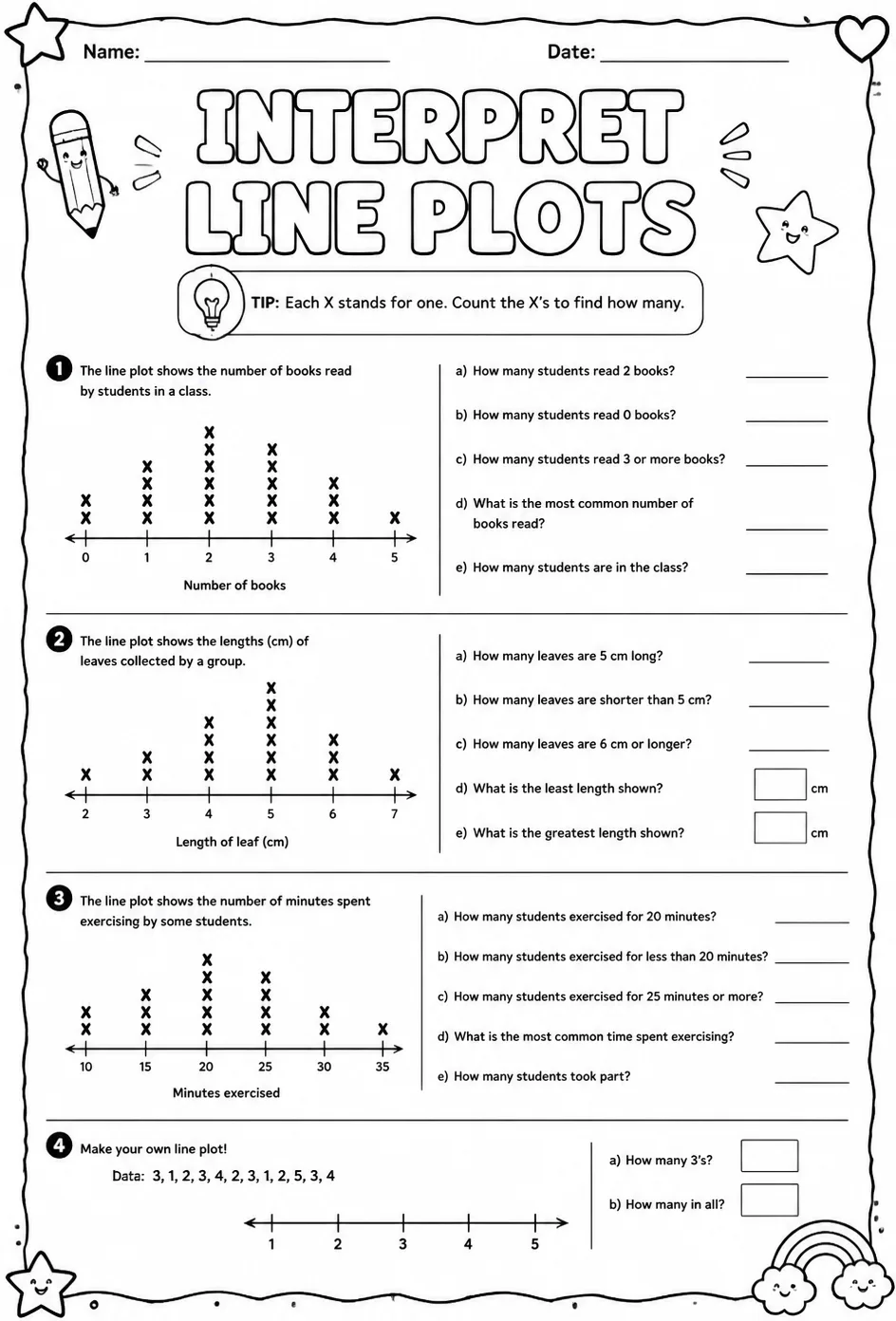 Interpret line plots — free printable Grade 4 math worksheet