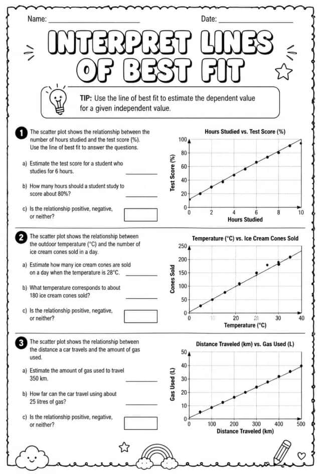Interpret lines of best fit: word problems