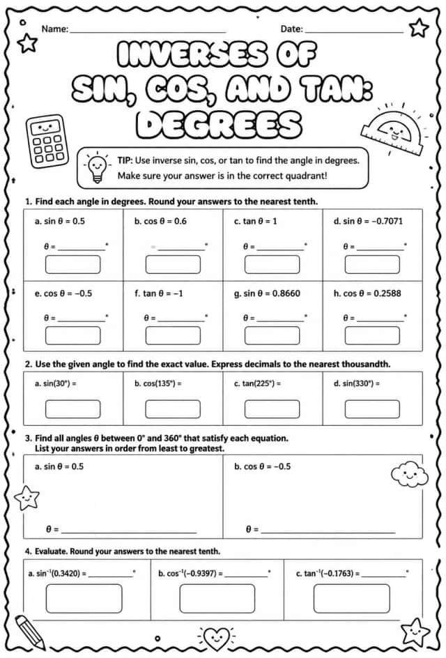 Inverses of sin, cos, and tan: degrees