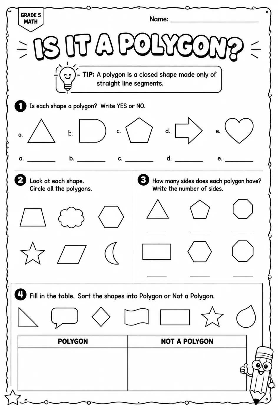 Is it a polygon? — free printable Grade 5 math worksheet