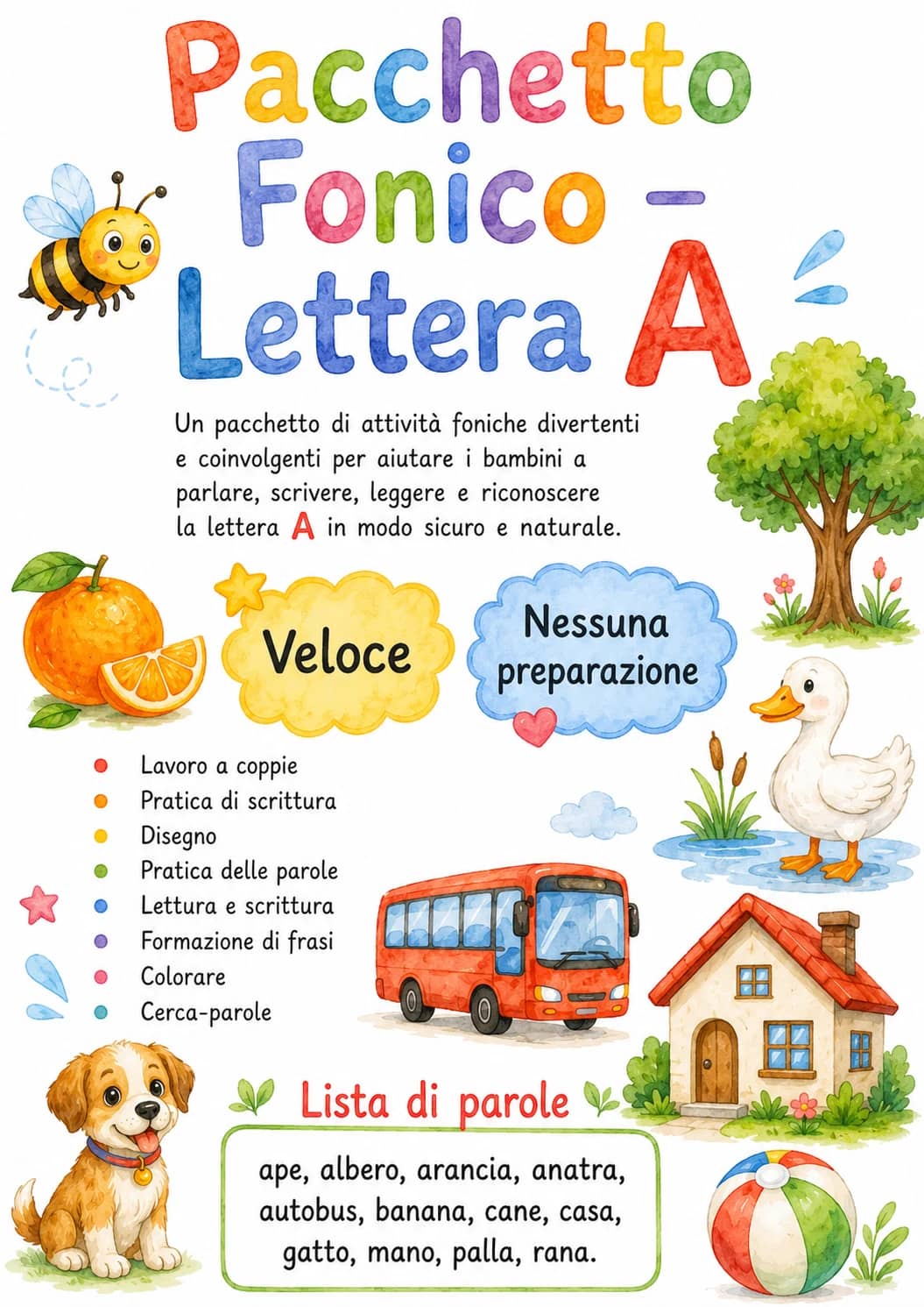 Italian Letter A Phonics Worksheets Pack printable worksheet pack preview from KiwiBee