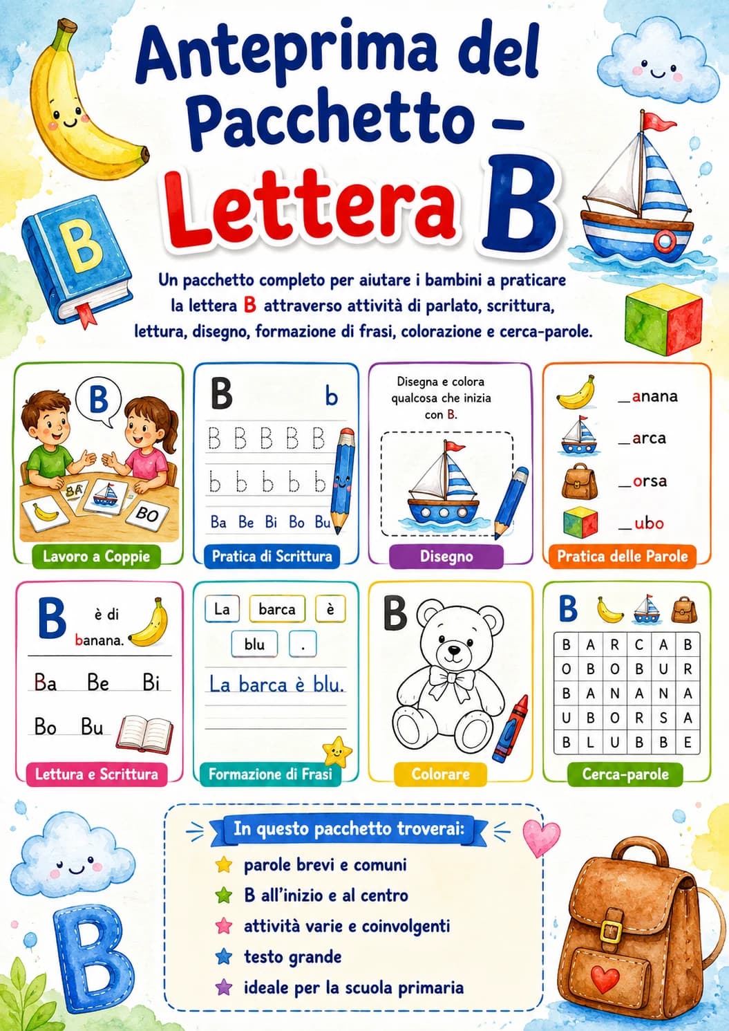 Italian Letter B Phonics Worksheets Pack page 2 printable worksheet preview