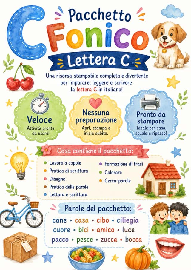 Italian Letter C Phonics Worksheets Pack