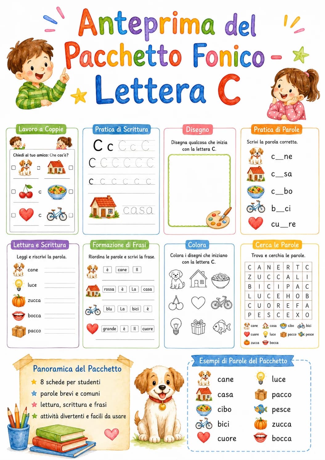 Italian Letter C Phonics Worksheets Pack page 2 printable worksheet preview