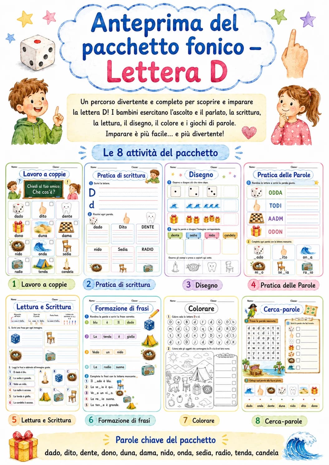 Italian Letter D Phonics Worksheets Pack page 2 printable worksheet preview