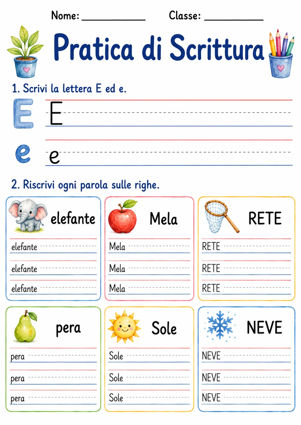 Italian Letter E Phonics Worksheets Pack page 4 printable worksheet preview