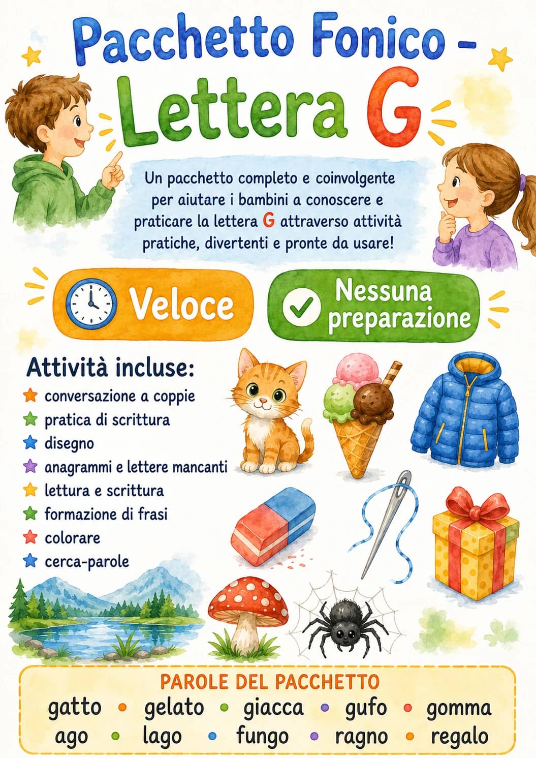 Italian Letter G Phonics Worksheets Pack printable worksheet pack preview from KiwiBee