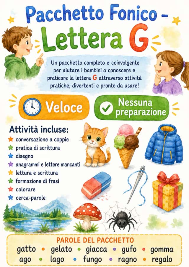 Italian Letter G Phonics Worksheets Pack