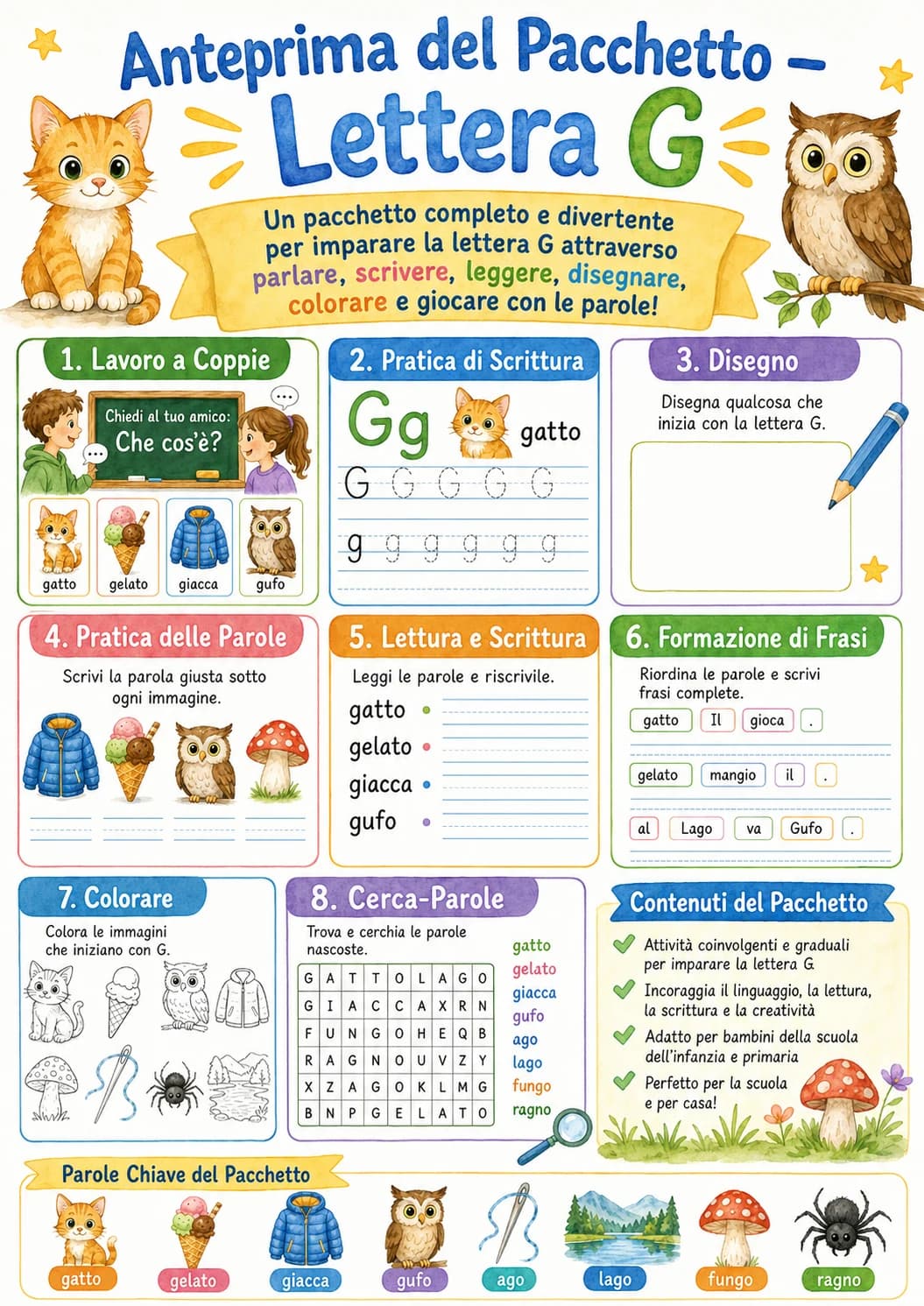 Italian Letter G Phonics Worksheets Pack page 2 printable worksheet preview