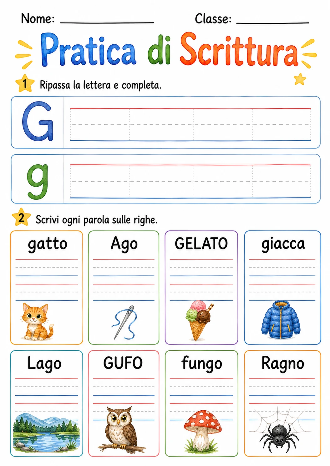Italian Letter G Phonics Worksheets Pack page 4 printable worksheet preview