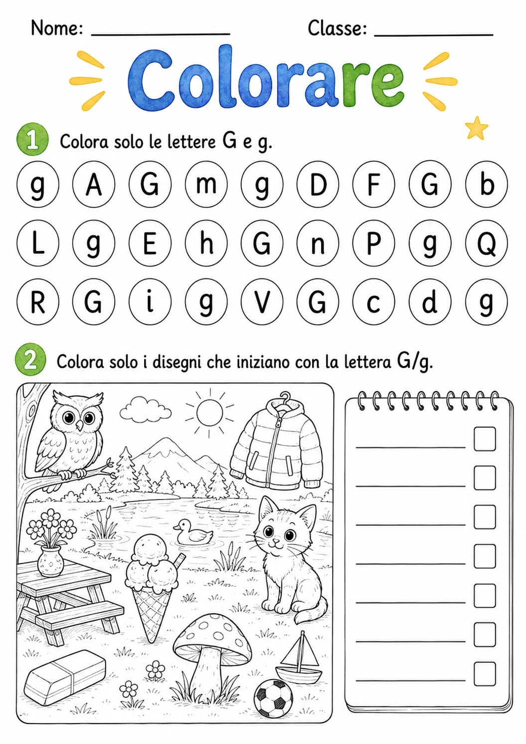 Italian Letter G Phonics Worksheets Pack page 9 printable worksheet preview