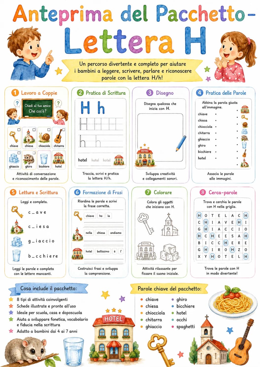 Italian Letter H Phonics Worksheets Pack page 2 printable worksheet preview
