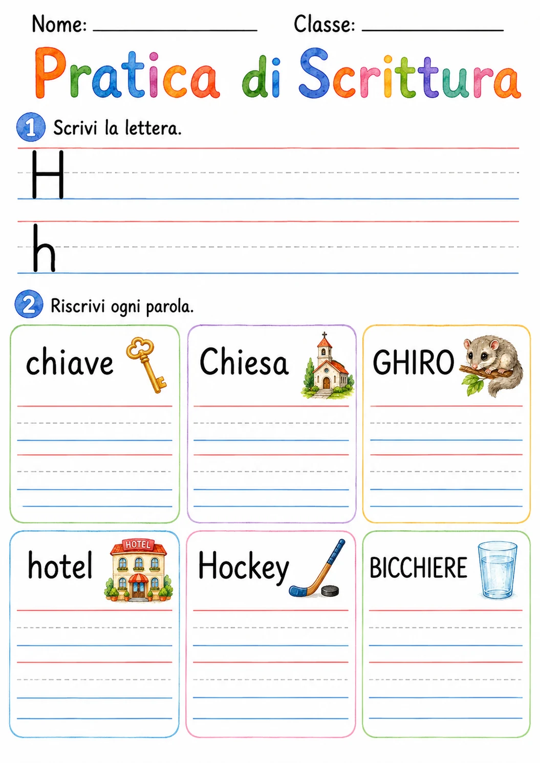 Italian Letter H Phonics Worksheets Pack page 4 printable worksheet preview