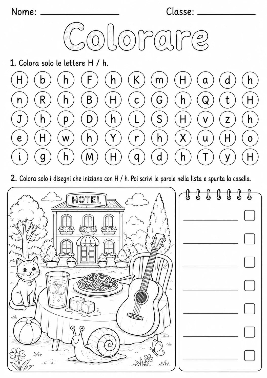 Italian Letter H Phonics Worksheets Pack page 9 printable worksheet preview