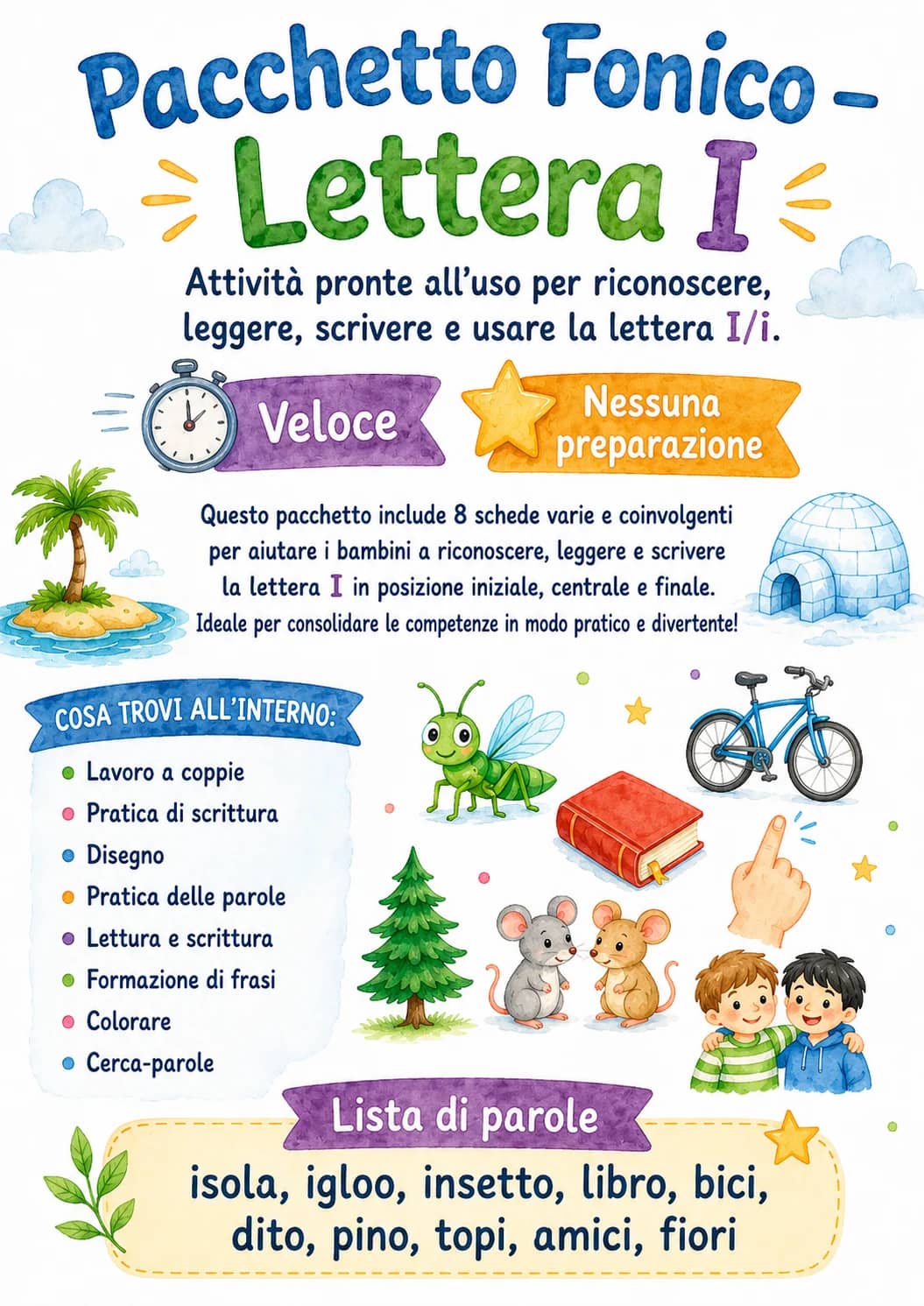 Italian Letter I Phonics Worksheets Pack printable worksheet pack preview from KiwiBee