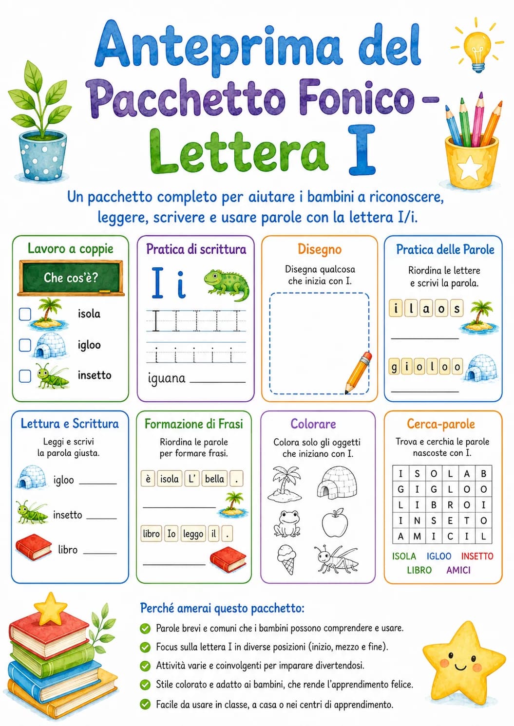 Italian Letter I Phonics Worksheets Pack page 2 printable worksheet preview