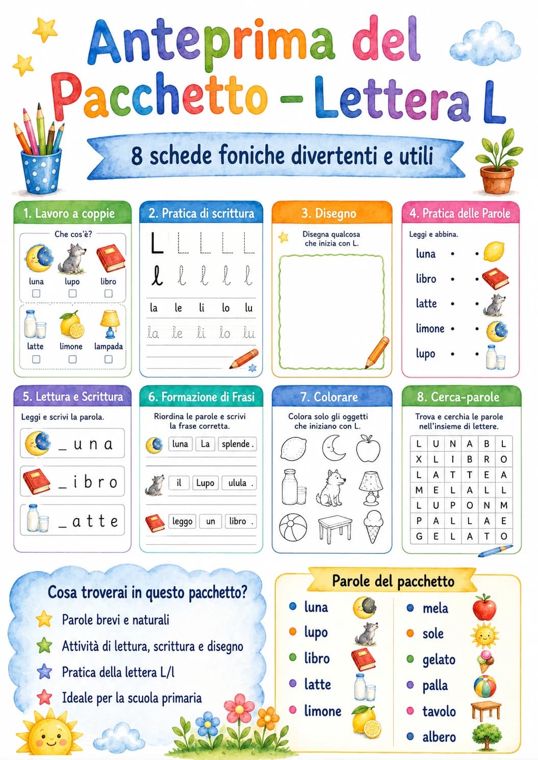 Italian Letter L Phonics Worksheets Pack page 2 printable worksheet preview