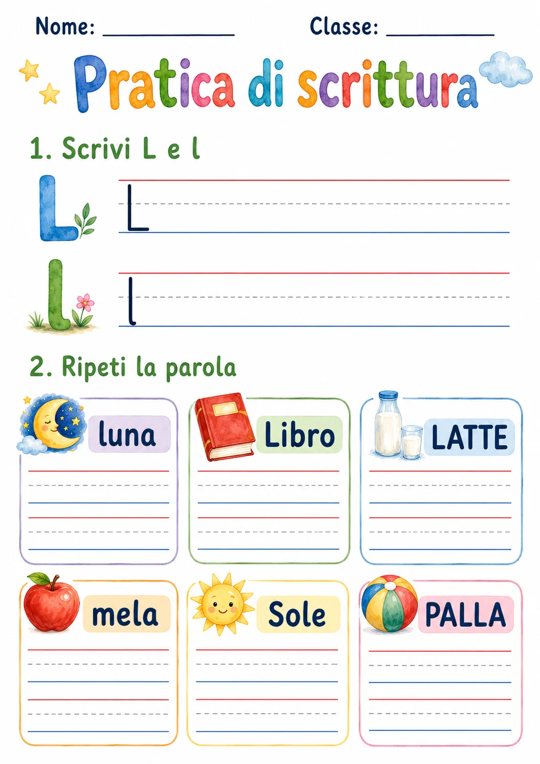 Italian Letter L Phonics Worksheets Pack page 4 printable worksheet preview