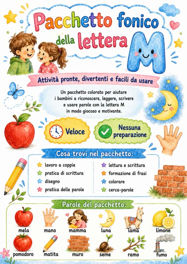 Italian Letter M Phonics Worksheets Pack