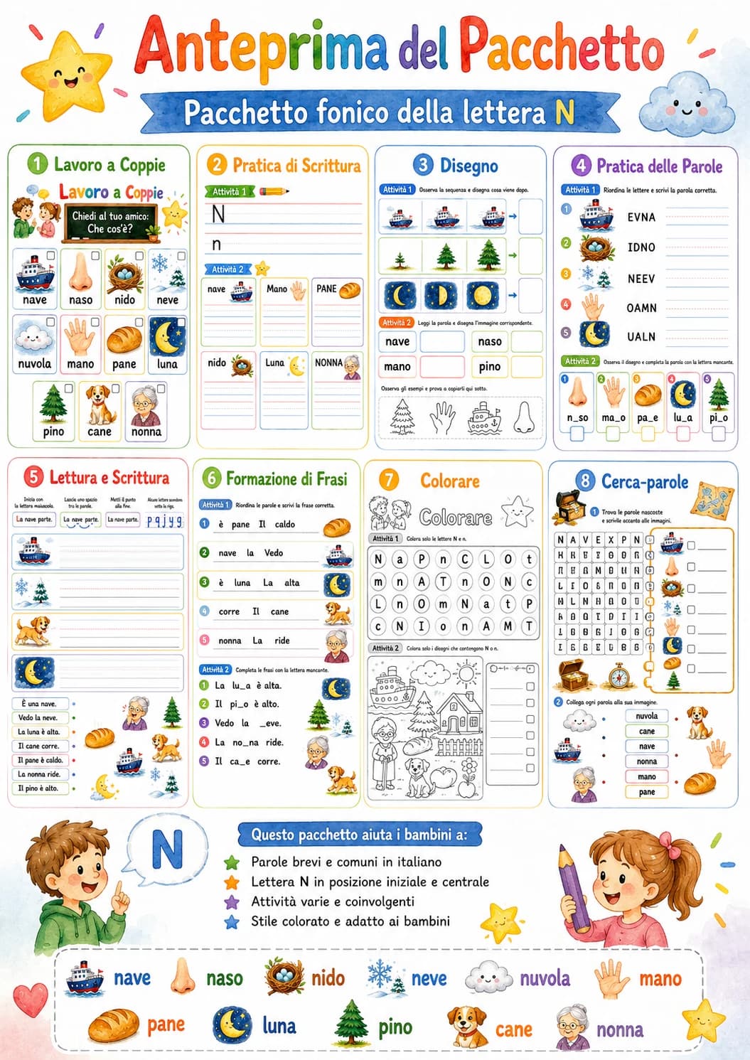 Italian Letter N Phonics Worksheets Pack page 2 printable worksheet preview