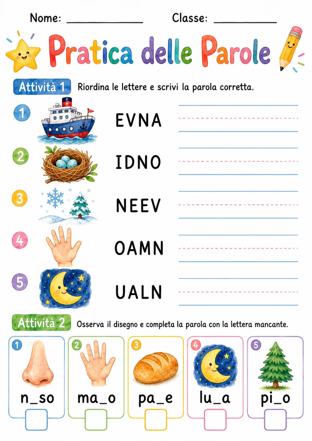 Italian Letter N Phonics Worksheets Pack page 6 printable worksheet preview