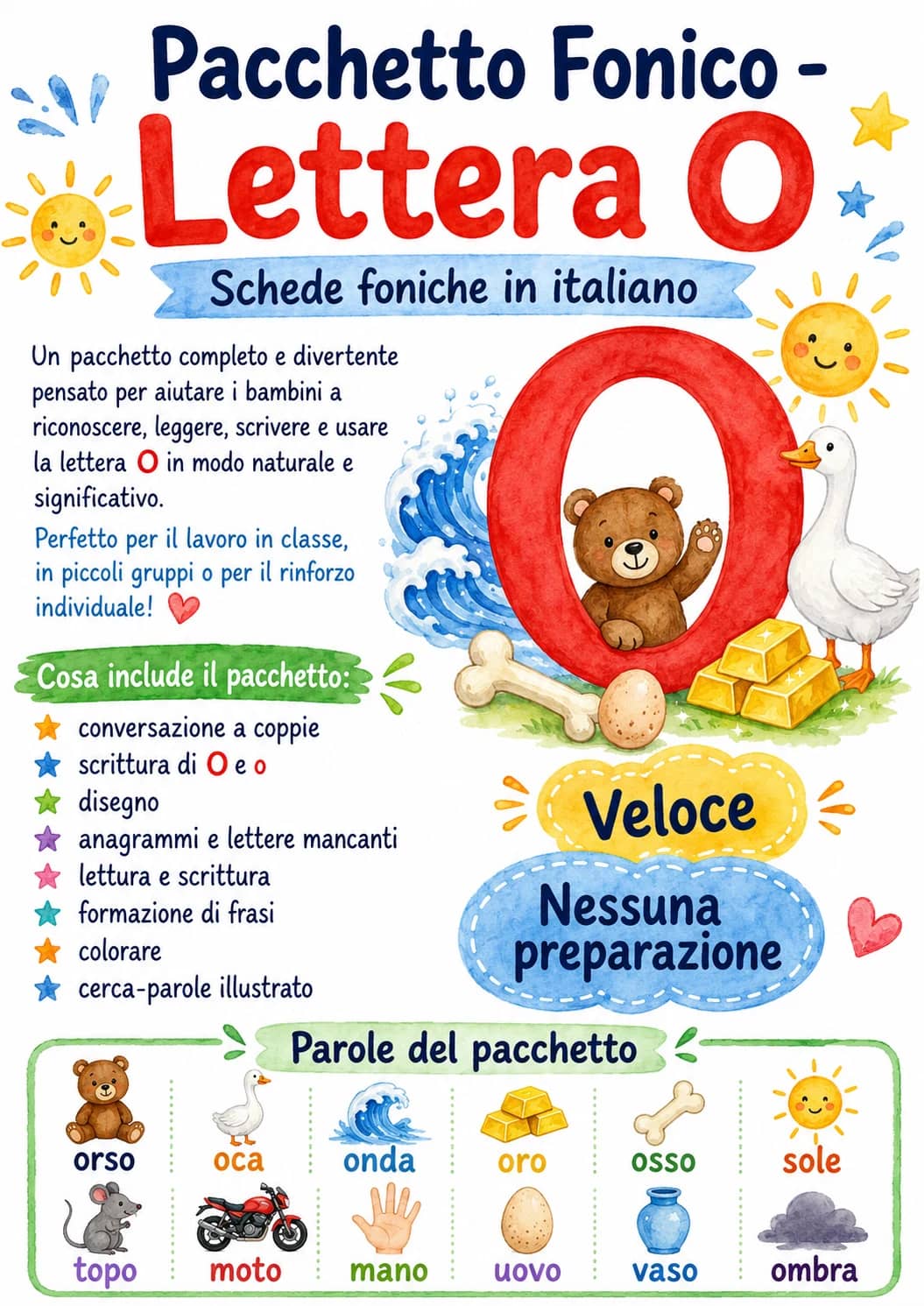 Italian Letter O Phonics Worksheets Pack printable worksheet pack preview from KiwiBee