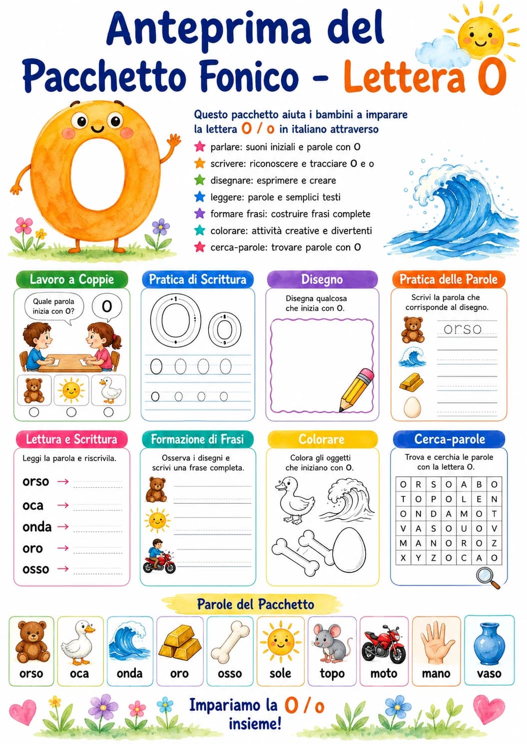 Italian Letter O Phonics Worksheets Pack page 2 printable worksheet preview