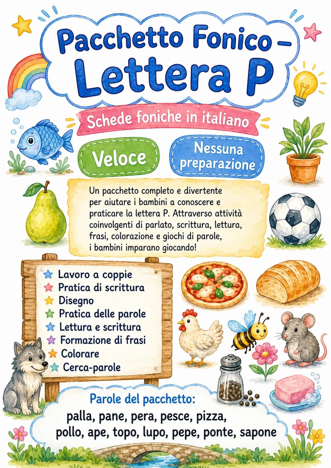 Italian Letter P Phonics Worksheets Pack printable worksheet pack preview from KiwiBee