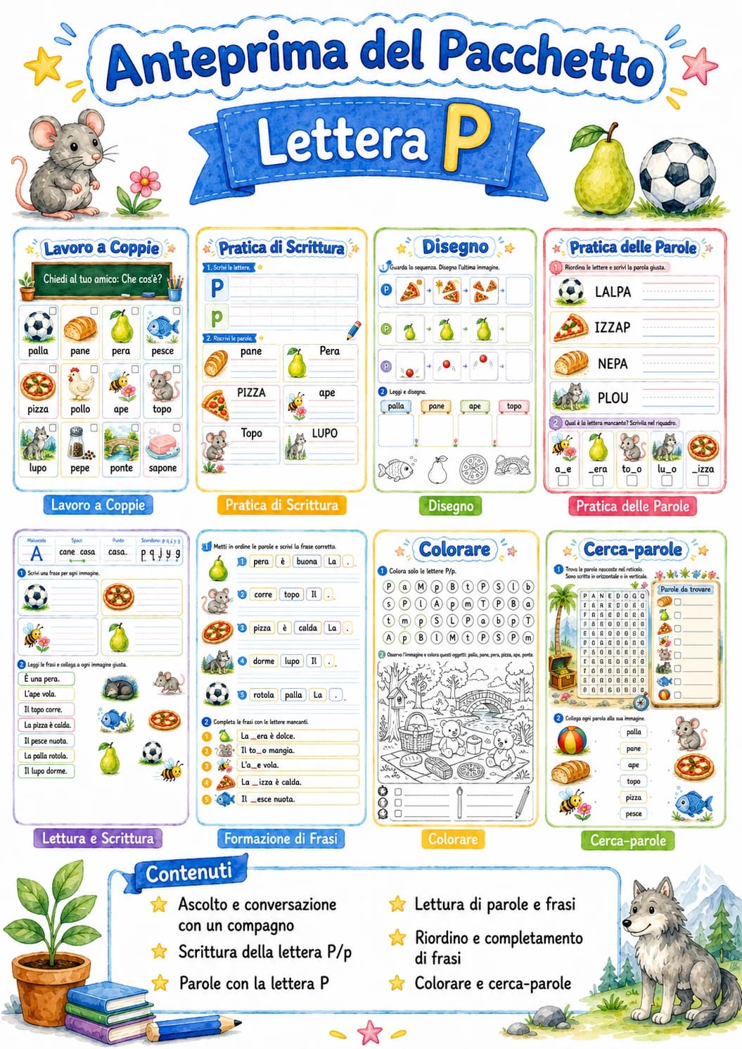 Italian Letter P Phonics Worksheets Pack page 2 printable worksheet preview