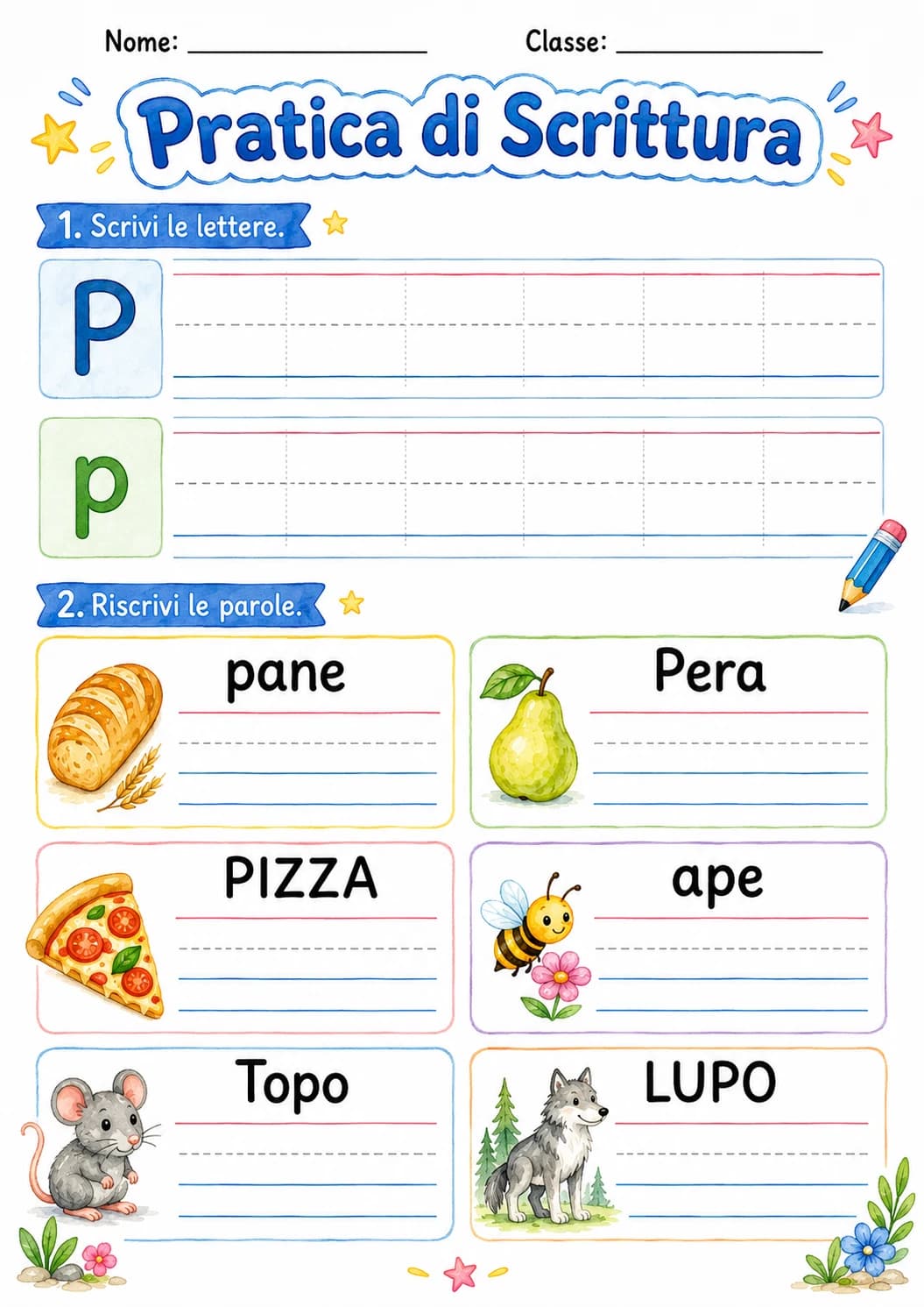 Italian Letter P Phonics Worksheets Pack page 4 printable worksheet preview