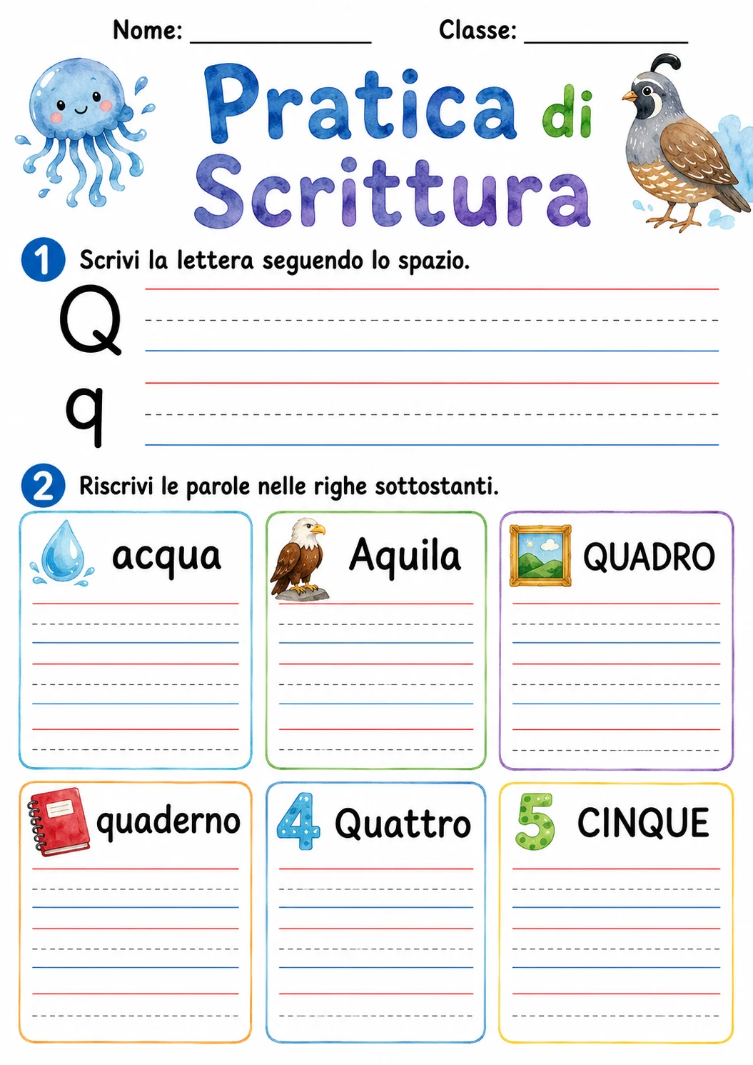 Italian Letter Q Phonics Worksheets Pack page 4 printable worksheet preview
