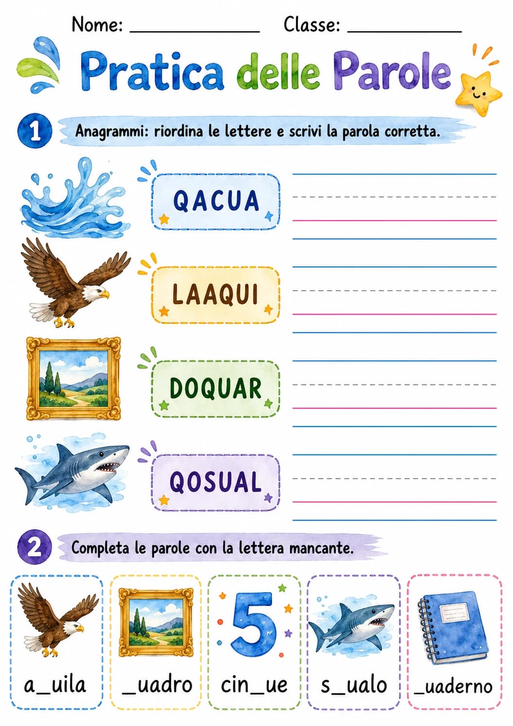 Italian Letter Q Phonics Worksheets Pack page 6 printable worksheet preview