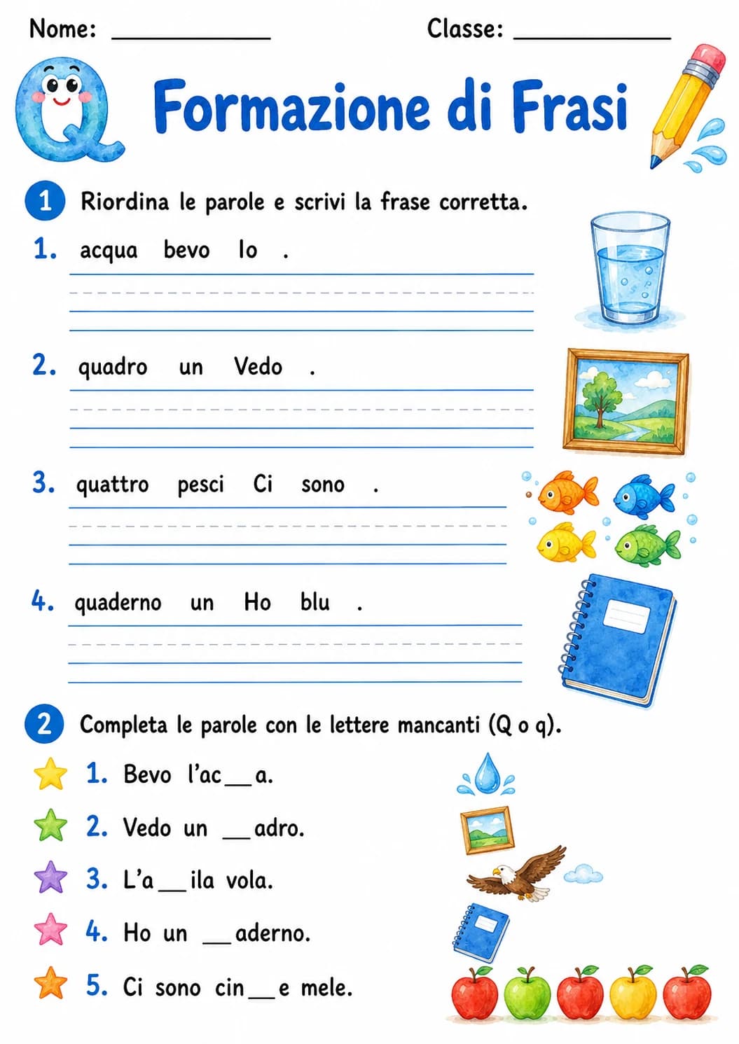 Italian Letter Q Phonics Worksheets Pack page 8 printable worksheet preview