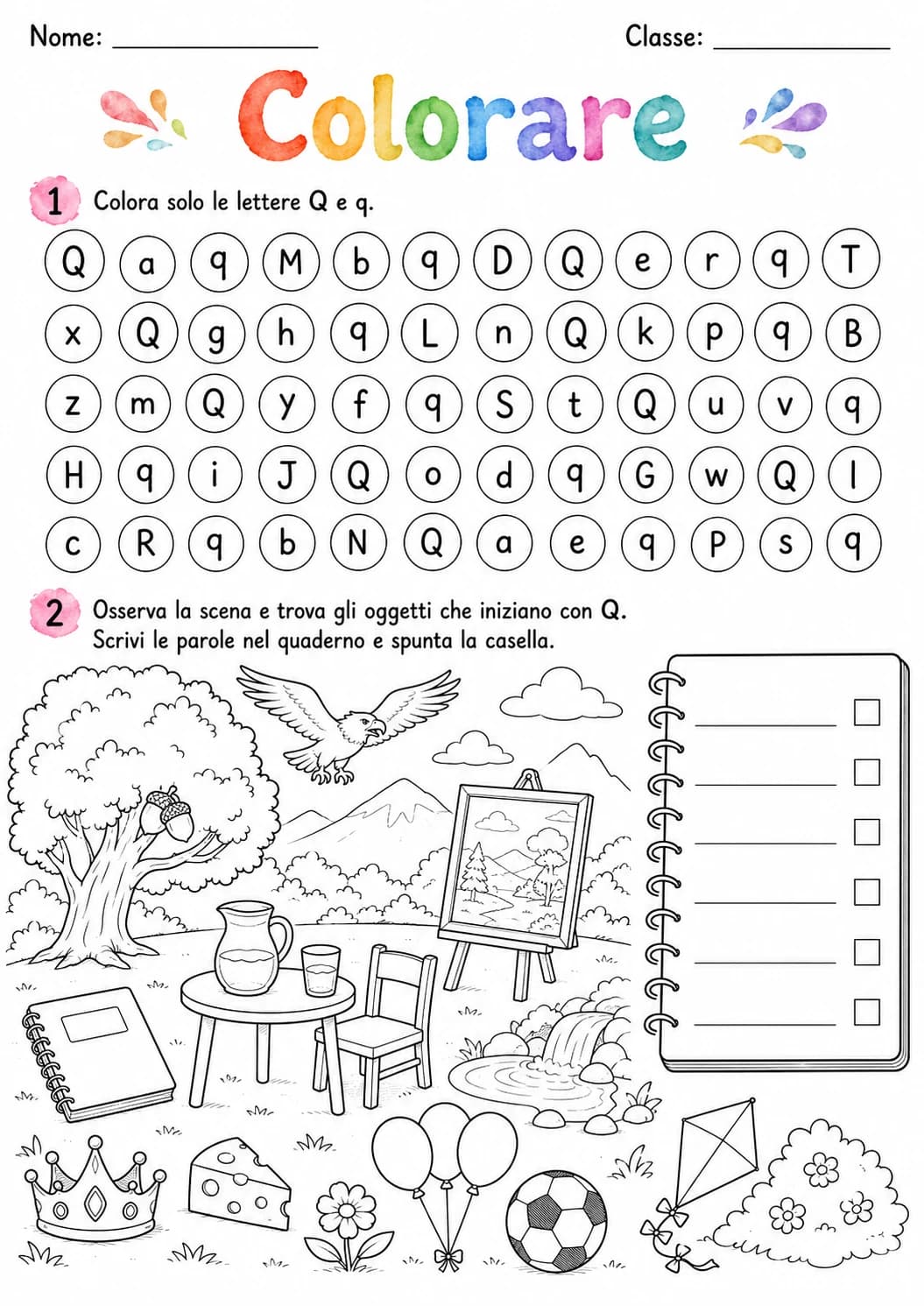 Italian Letter Q Phonics Worksheets Pack page 9 printable worksheet preview