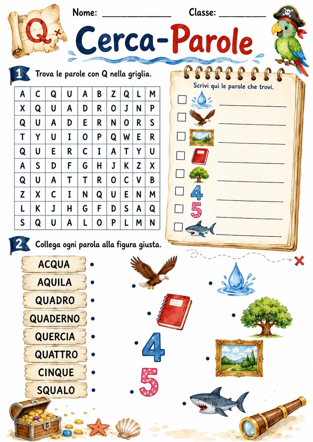 Italian Letter Q Phonics Worksheets Pack page 10 printable worksheet preview