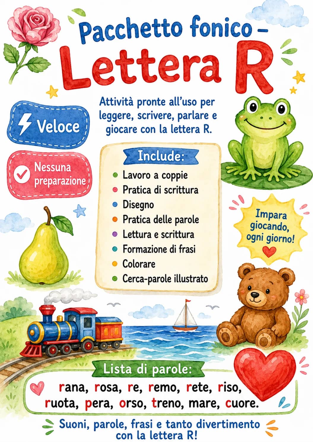 Italian Letter R Phonics Worksheets Pack printable worksheet pack preview from KiwiBee