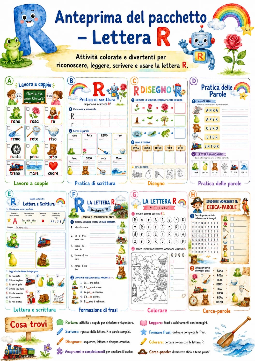 Italian Letter R Phonics Worksheets Pack page 2 printable worksheet preview