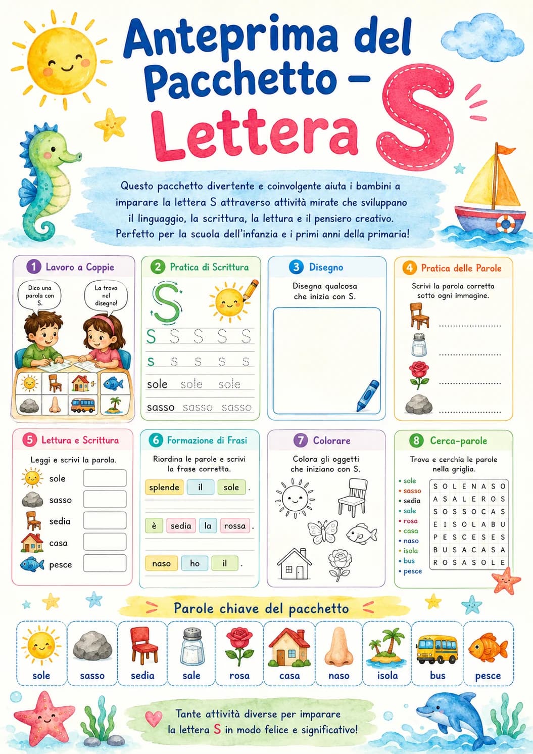 Italian Letter S Phonics Worksheets Pack page 2 printable worksheet preview