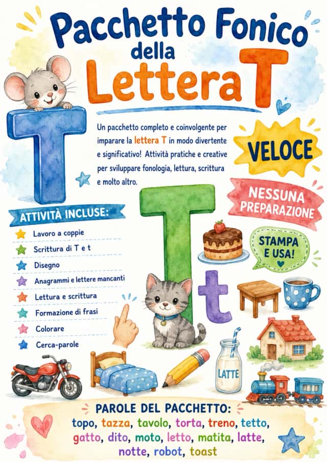 Italian Letter T Phonics Worksheets Pack